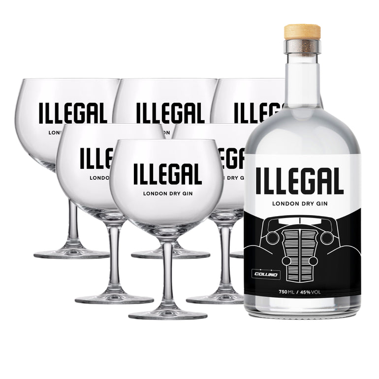 ILLEGAL LONDON DRY GIN X 750 ML + 6 COPAS